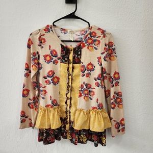 Matilda Jane Cardigan Girls sz 12 Button Front Ruffle Hem Floral